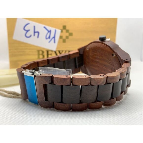 BEWELL W154A Men's Red/Black Sandalwood Analog Dial Quartz Wrist Watch YR43 - Picture 8 of 11